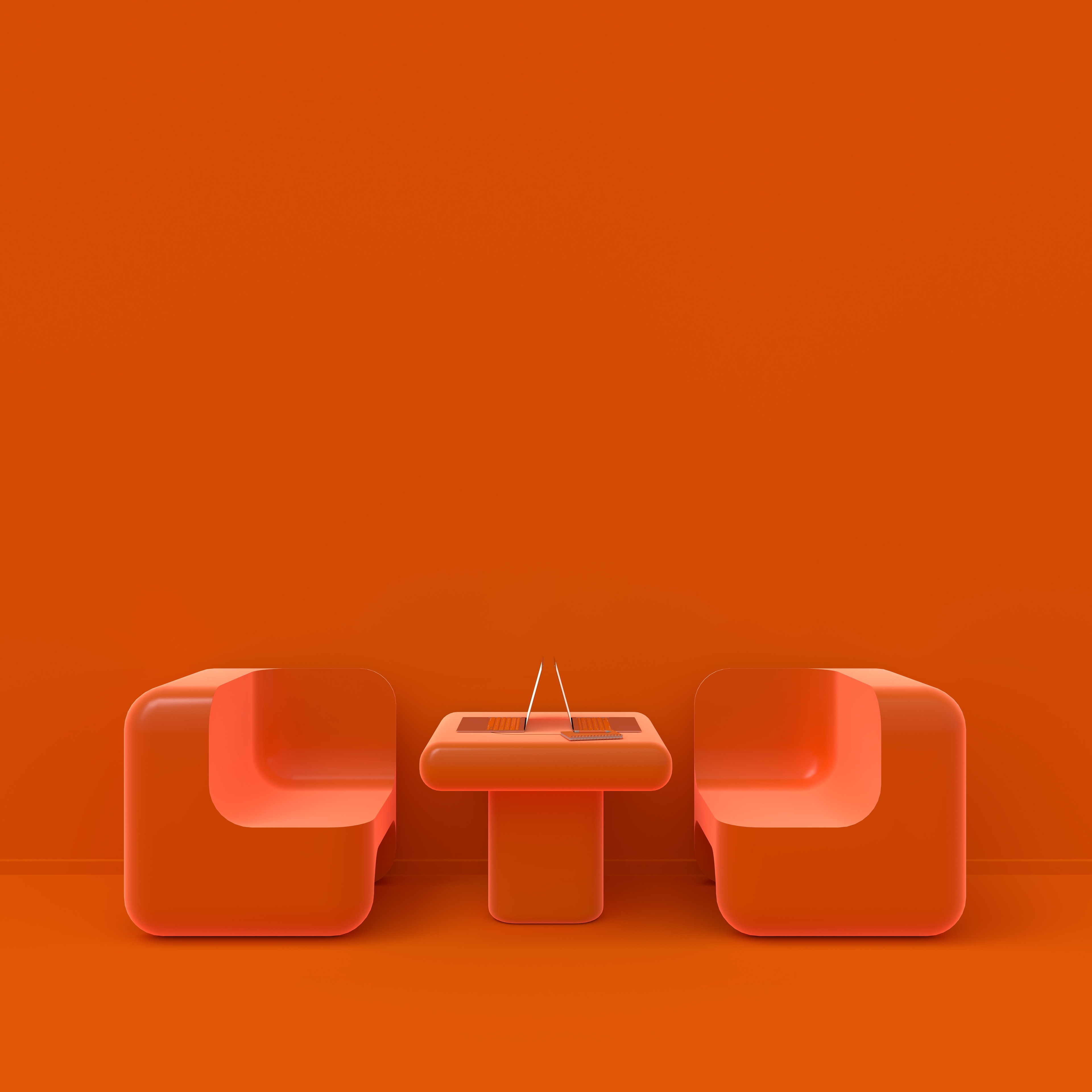 Futuristic polished table with 2 cubic chairs