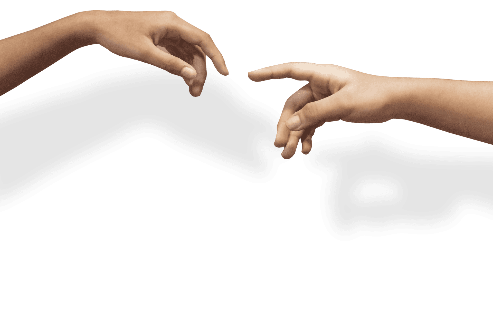 Two hands coming together, almost touching each other